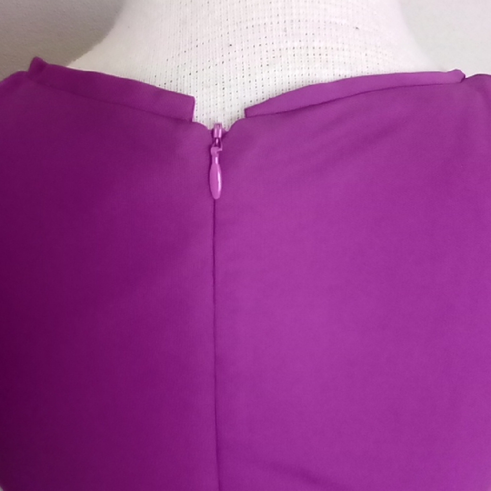 Nanette Lepore Ruched Faux Wrap Magenta Midi Dress V-Neck Stretch Jersey Size 2 - Picture 6 of 8